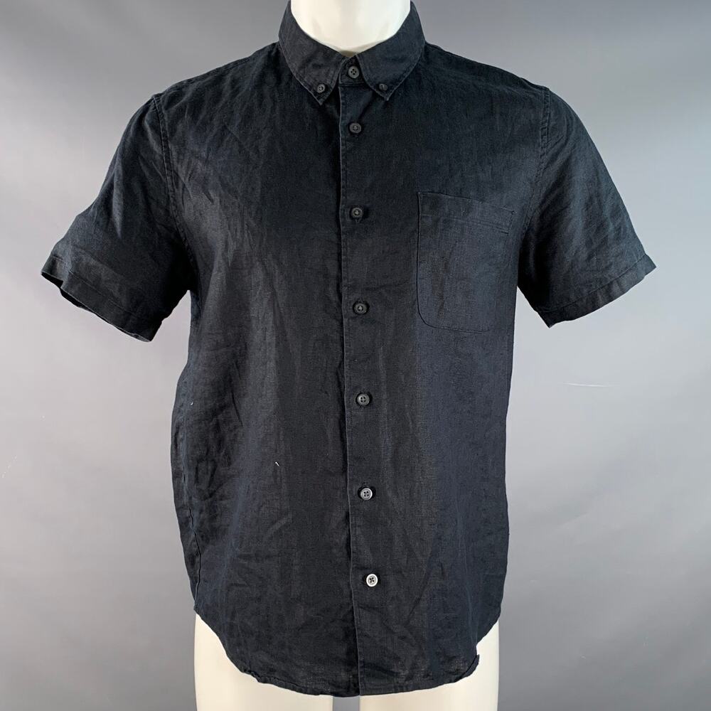 EVERLANE Size M Black Linen One pocket Short Sleeve Shirt